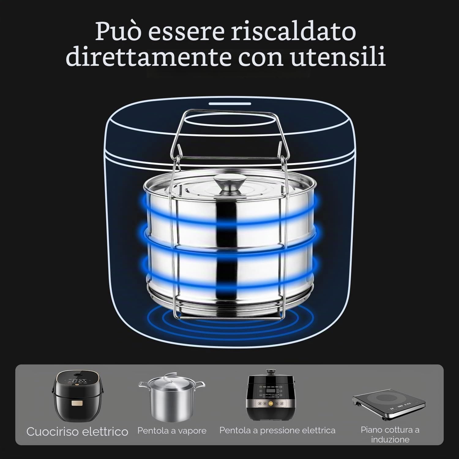 Tissting Set di 2 Pentole a Vapore Impilabili in Acciaio Inox con Manico - Accessorio per Instant Pot per Cottura Sana di Verdure, Pesce e Gnocchi