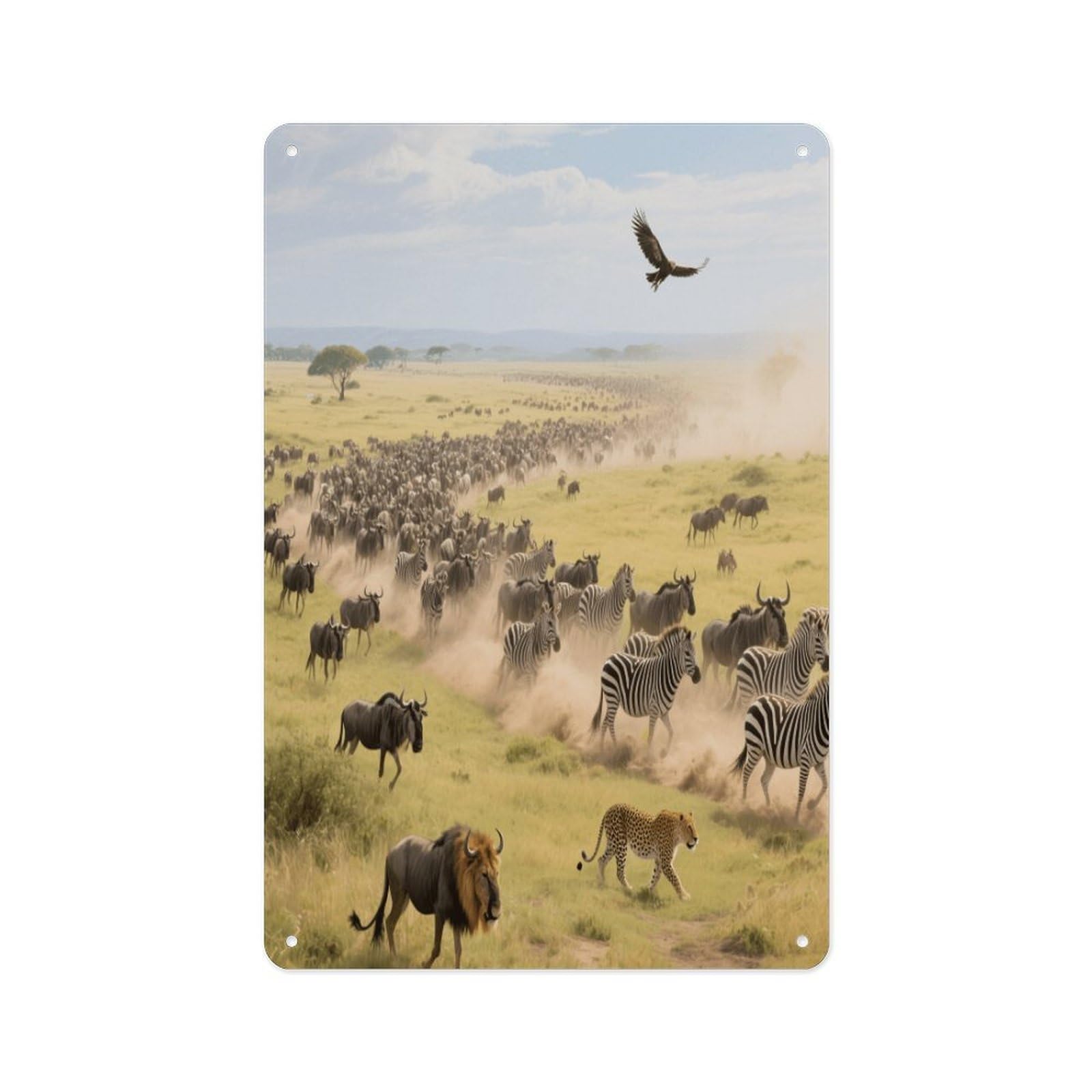 Fekiloot Style Grassland Animal Migration Wall Decor Metal Signs Tin Signs Poster