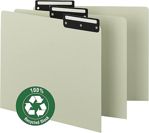 Miniatura 2 de Smead Guías de cartón prensado, pestaña plana de corte de 13 con inserto (en blanco), tamaño carta, grisverde, 50 por caja (50534)