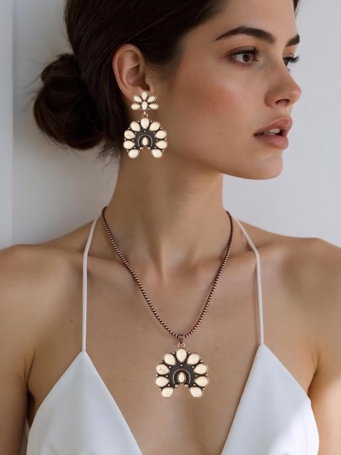 stablerice 4 Pcs Rustic Couture's Western Turquoise Jewelry Set for Women Cowgirl Vintage Westerns Necklace Belts Bracelet Earring Set Rustic Couture's Large Concho Metal Belts Boho Jewelry Set - Image 4