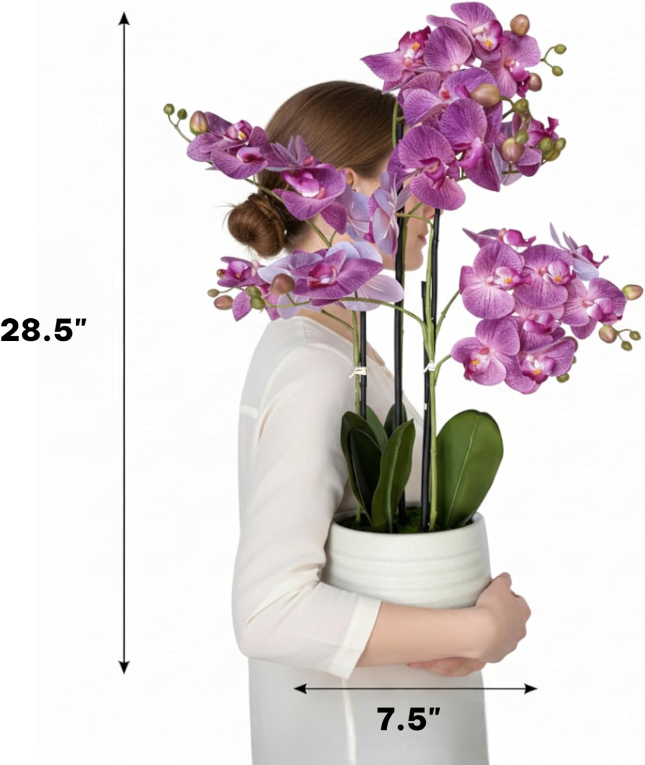 Ultra Realistic Touch 28.5" Artificial Orchid in Pot Luxury Silk Material Fake Purple Phalaenopsis Orchids Look Real Premium Faux Orchid Arrangement with Decorative Vase for Home Office Decor