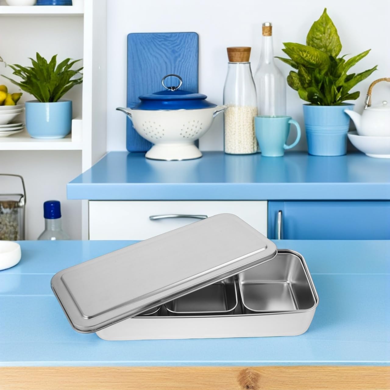 Boîte À Épices En Acier Inoxydable Avec Couvercle Hermétique Organisateur Compact À 3 Compartiments Pour Rangement Assaisonnement Cuisine Et Extérieur