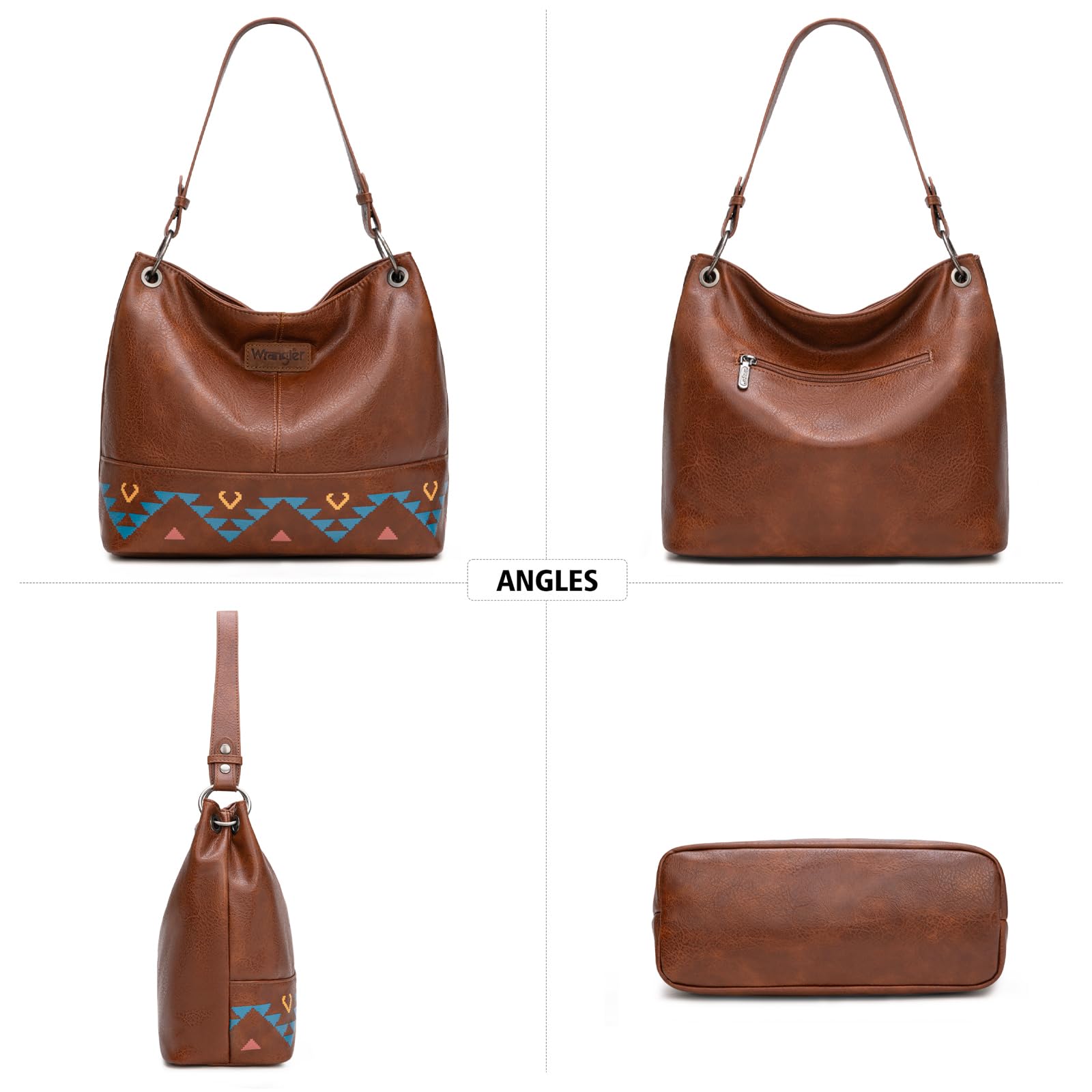 Wrangler Hobo Bags for Women Vegan Leather Top Handle Shoulder Purses and Handbags: Western Brown