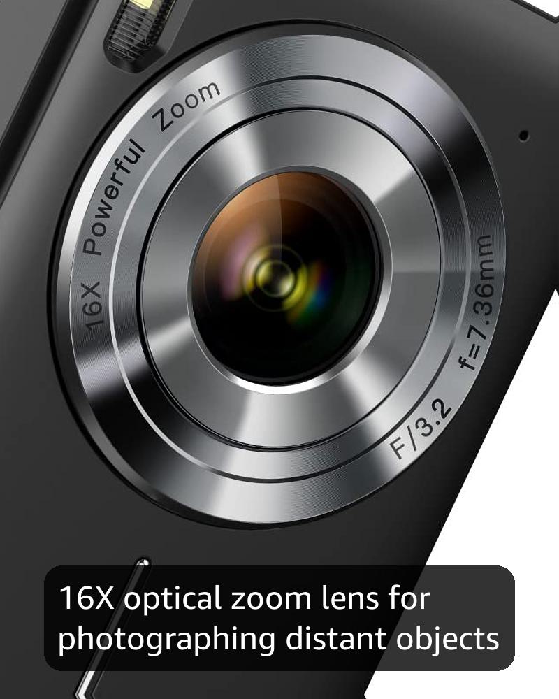 Digital Camera, FHD 1080P Digital Point and Shoot Camera with 16X Zoom Anti Shake, 32GB Card, Compact Small Camera for Boys Girls Kids, Black