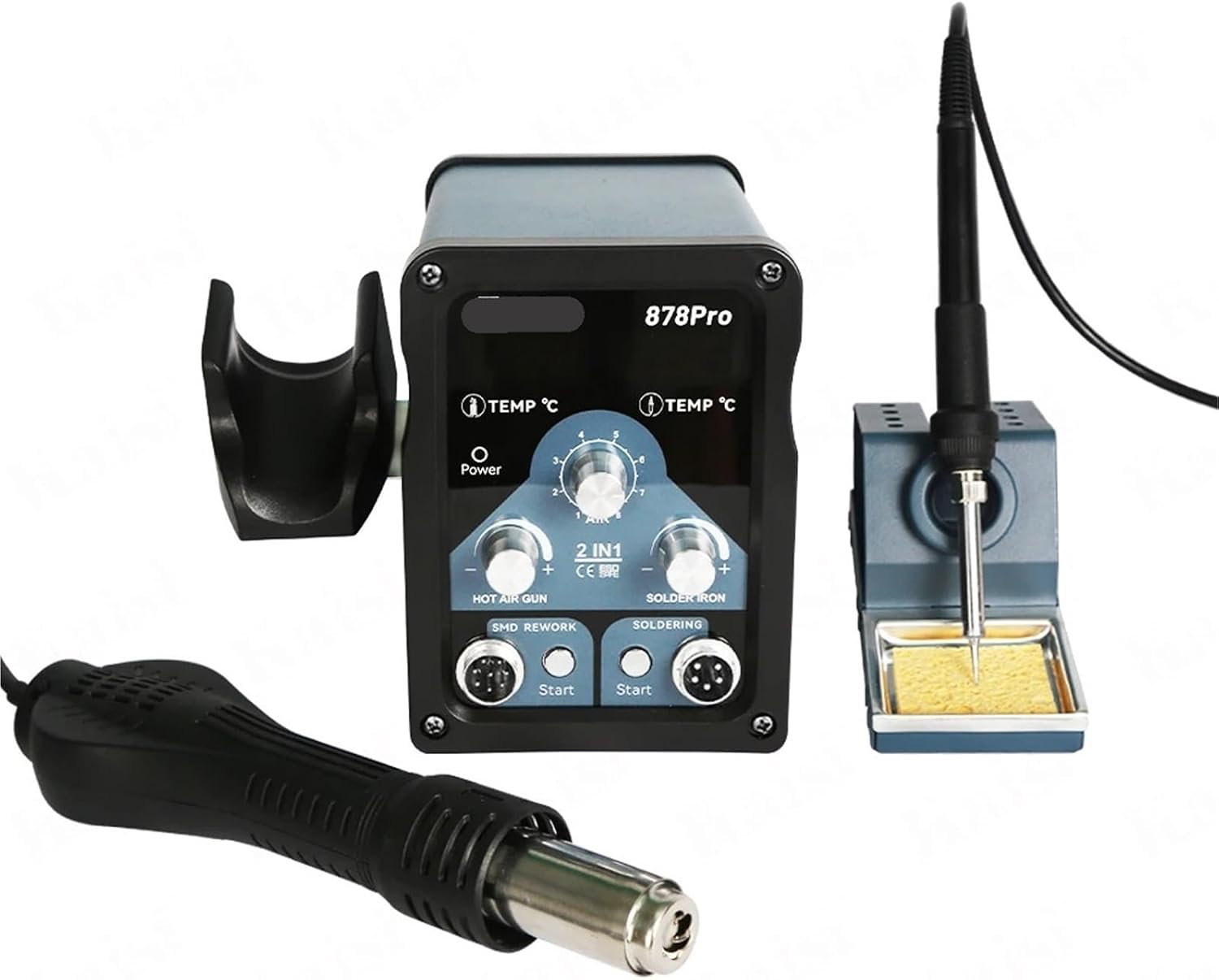 XY 80W Soldering Iron 750W Air Gun 2-in-1 Soldering Station with Digital Display Intelligent Temperature Control Energy(AC110V-878Pro,EU_80W)