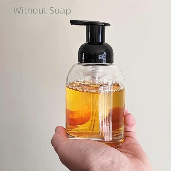 8.5Oz Refillable Foaming Shower Soap Dispenser 2pcs Foaming Soap Dispenser Glass Clear Foam Pump Bottles for Bathroom and Kitchen- (250mL Black Hand Pump)