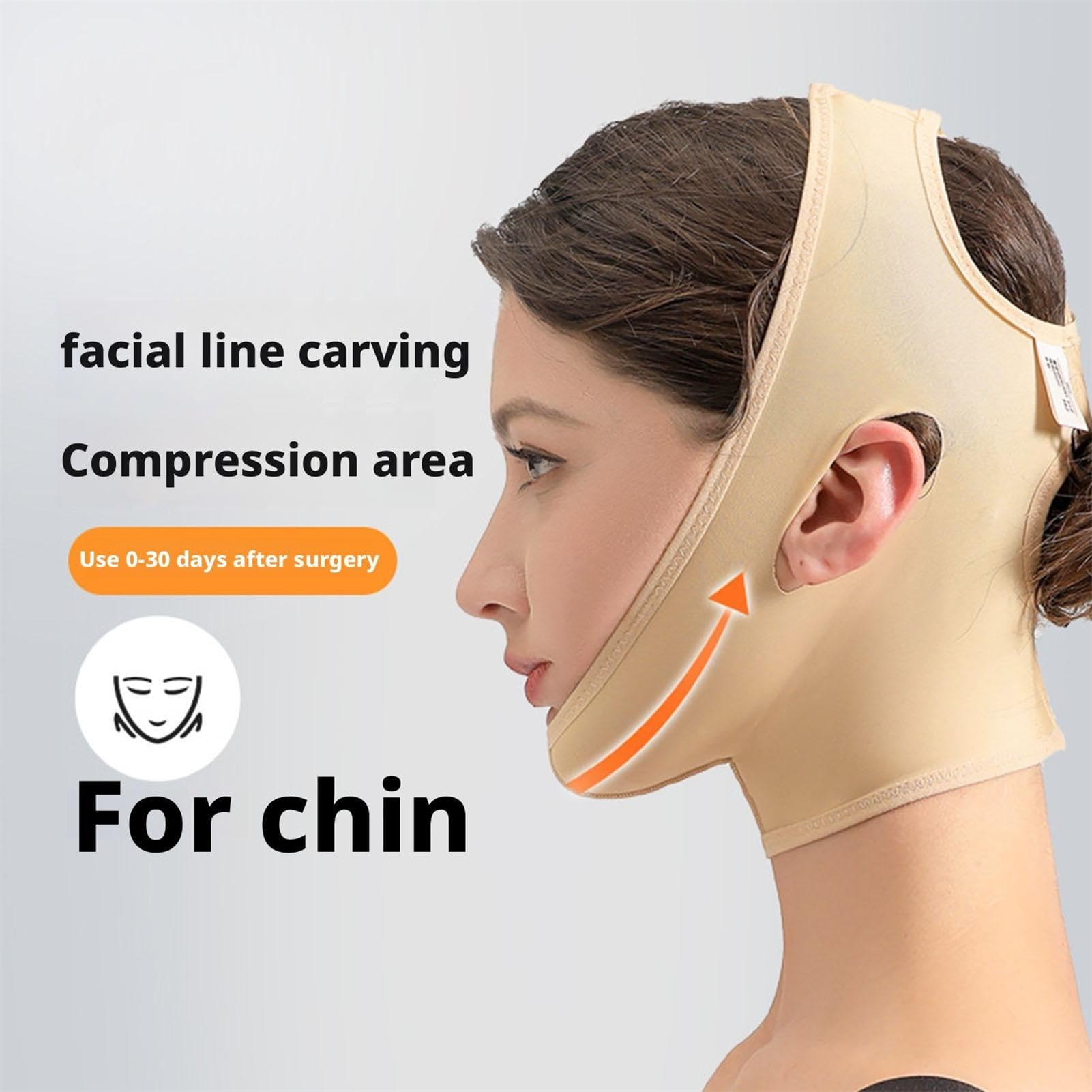 Faja Facial Postquirúrgica para Compresión del Cuello con Correa para la Barbilla. Reducción Facial en Forma de V y Estiramiento de la Papada. para Mujeres. (size M)