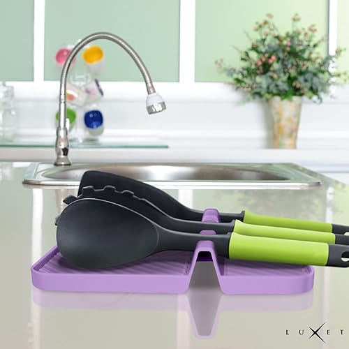 Miniatura 7 de Luxet Soporte de cuchara actualizado para encimera de cocina, soporte de utensilios de silicona resistente al calor para encimera con almohadilla de