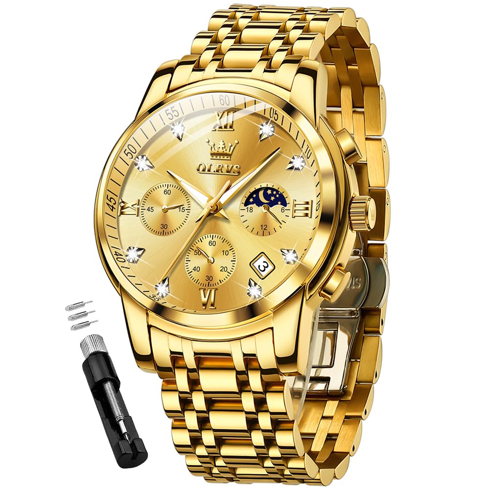 OLEVS Watch for Men, Fashion Dress Mens Watches, Stainless Steel Waterproof Analog Quartz Wristwatch, Elegant Gifts for Him - Dad & Boyfriend