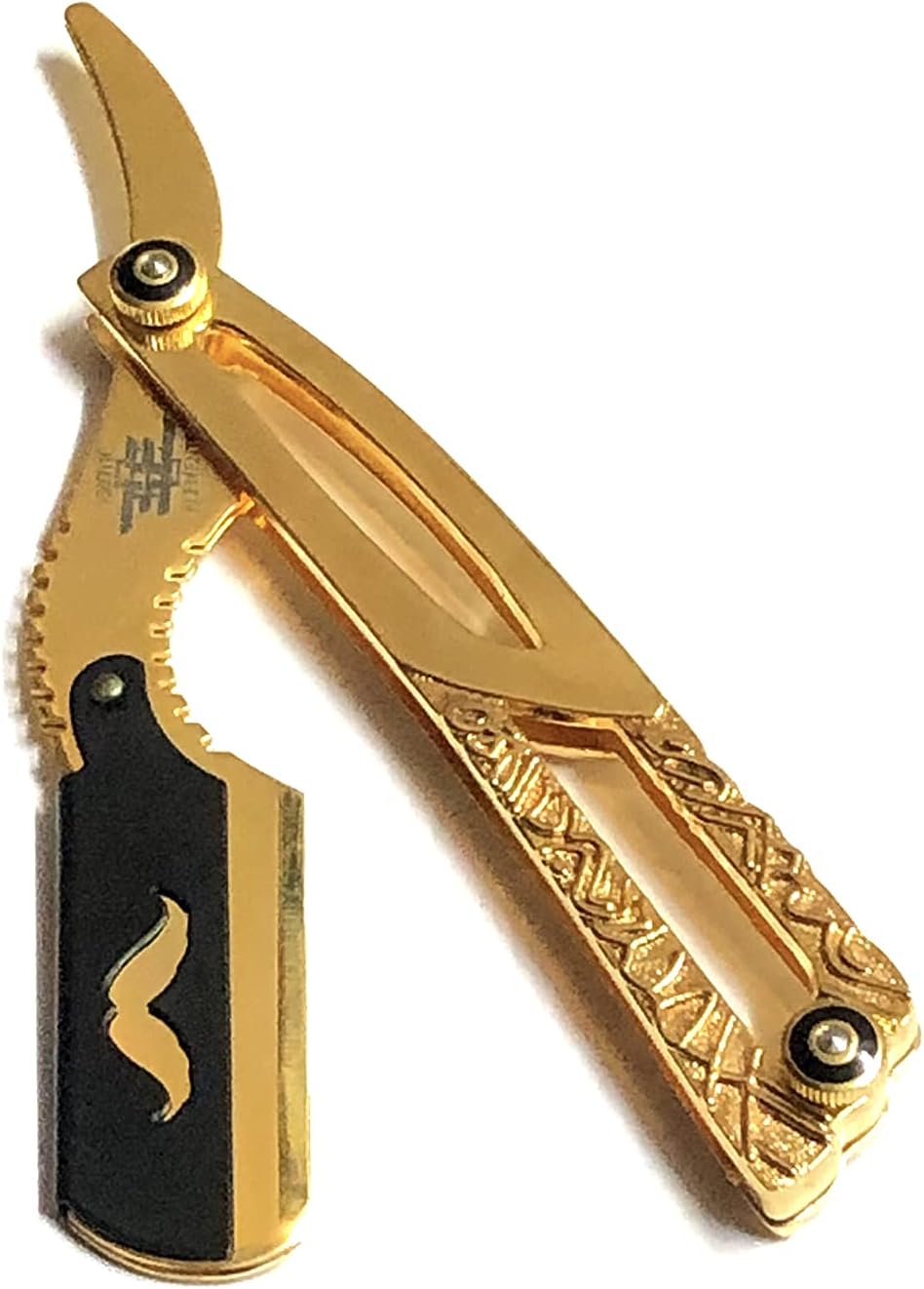 Black and Gold Amazing Design Straight Edge Professional and Personal Shaving Razor - All Purpose Shaving Tool - Cut Throat Shavette - Double Edge/Single Edge Blade Holder