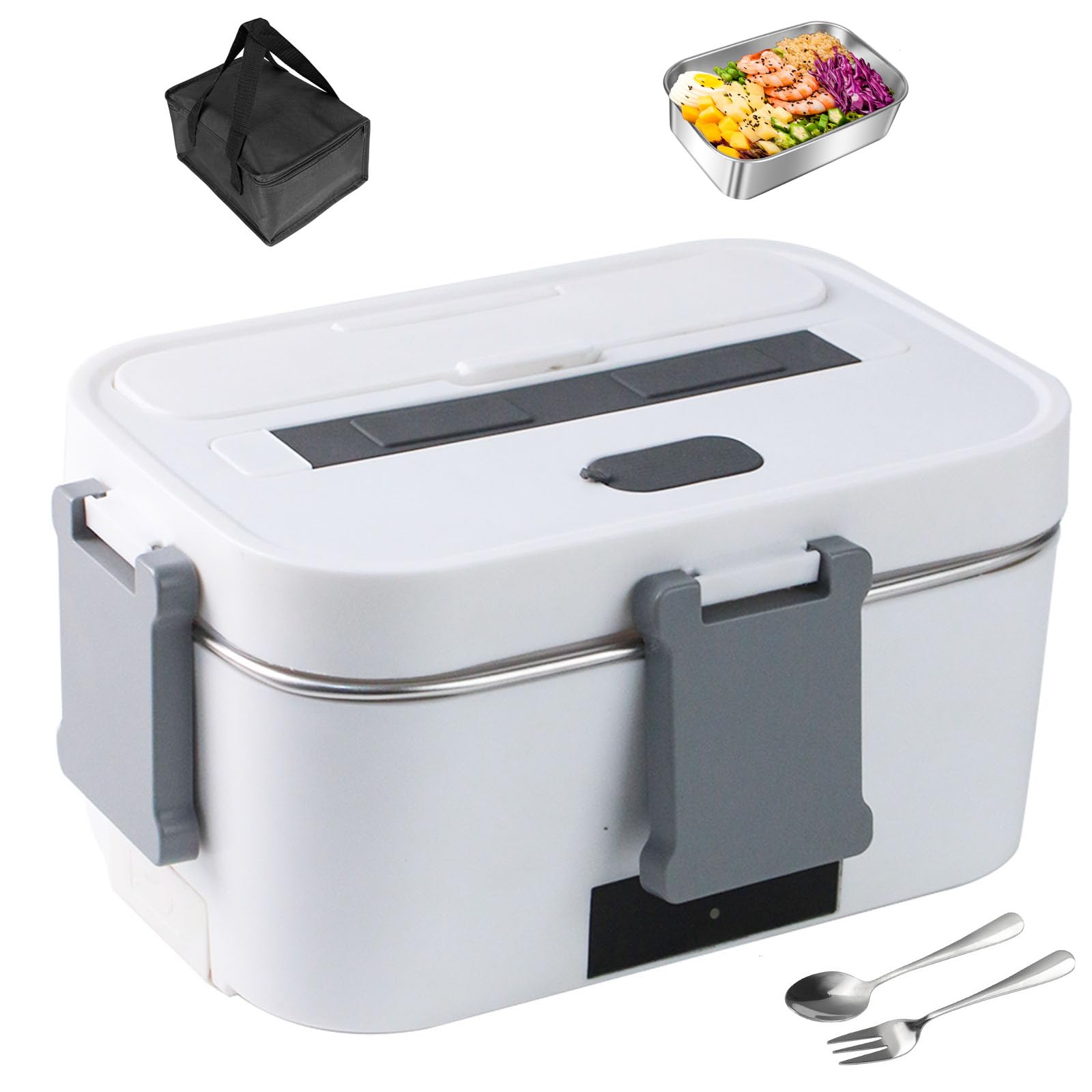 Elektryczny pojemnik na lunch 1,5 l, przenośny podgrzewacz do żywności z izolowaną torbą i zastawą stołową, łatwy do czyszczenia, idealny do pracy i szkoły