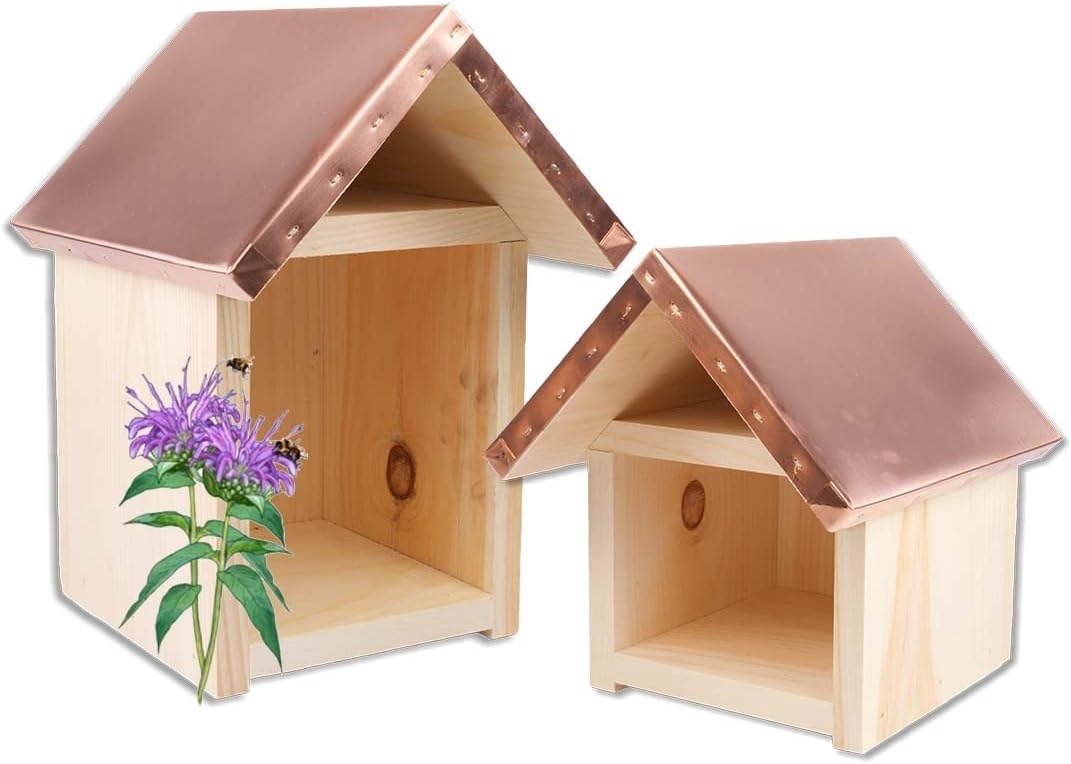Farmstand Supply Pollinator Native Bee Spring Mason Bee Summer Leafcutter Copper Top House (Large) Made in The USA