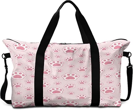 Mateju 30L Travel Bag, Cartoon Cat Print Gym Bag with Removable Shoulder, Luggage Bags with Trolley Sleeve, Lightweight Large Holdall Travel Essentials Paw Prints,30L