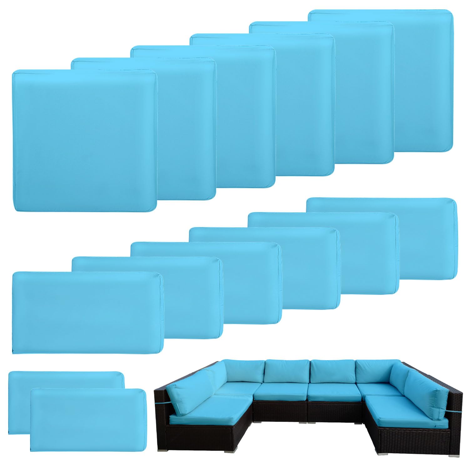 Photo 1 of Thankyall 14 Piece Outdoor Patio Cushion Covers Replacement, Couch Cushions Covers with Zippers, Waterproof Patio Furniture Cushion Slipcovers for Couches,Outdoor Patio Furniture (Sky Blue)