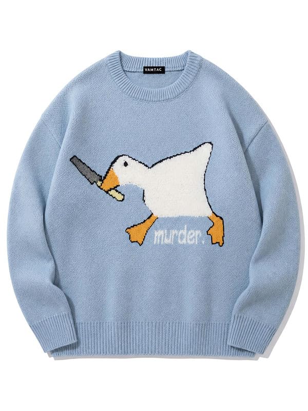 Image of Vamtac Mens Oversized Sweater Vintage Graphic Pullover Crewneck Knit Jumper Y2K Unisex Streetwear 2026 Fall Tops