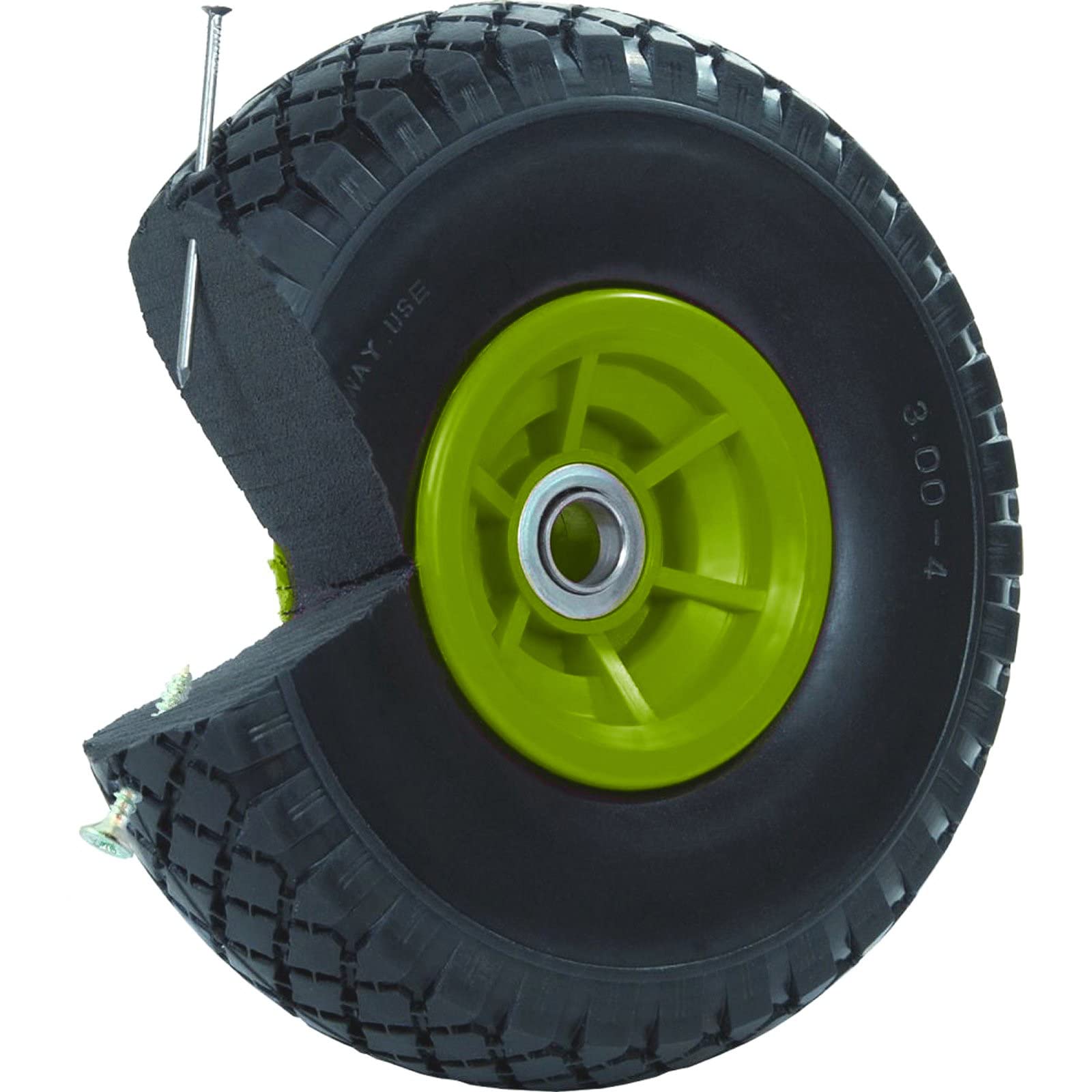 TRUTZHOLM Sackkarrenrad Vollgummi 260x85 Mm 3.00-4 – Pannensicher Mit PU-Schaum, Grüne Felge