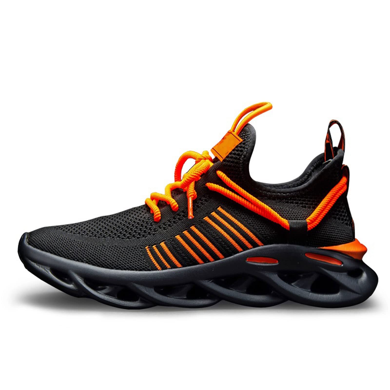 FANXUSMAens Athletic Shoes, Men Running Shoes Comfortable Outdoor Sneakers Male Athletic Breathable Footwear Walking Jogging Shoes (Color : Black orange, Size : 47)