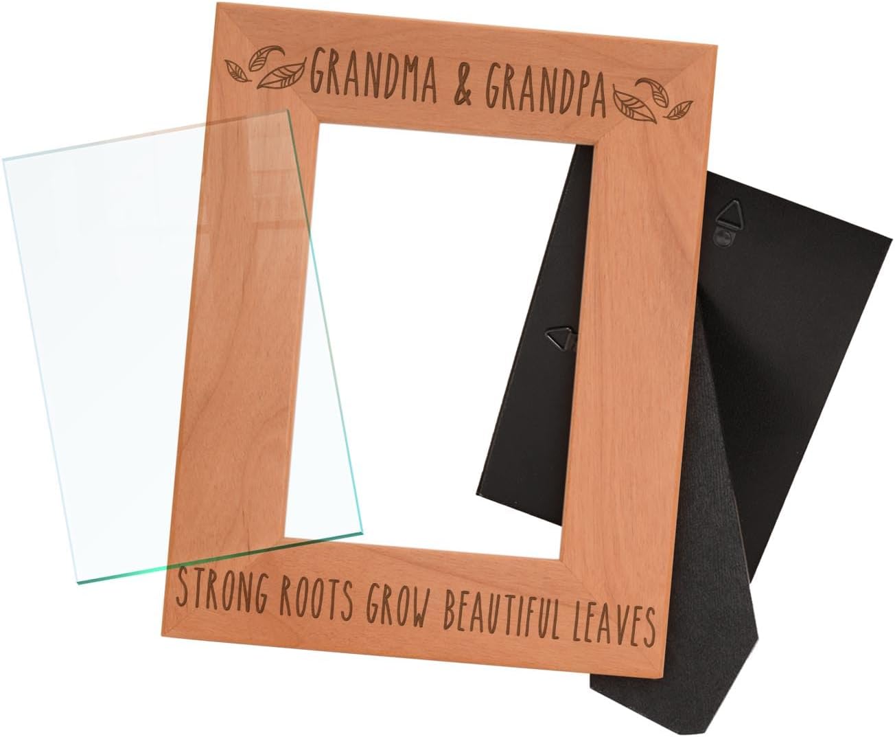 Grandparents Picture Frame Grandma and Grandpa Strong Roots Grow Beautiful Leaves Best Grandma Gifts Natural Wood Engraved 4x6 Portrait Picture Frame Wood