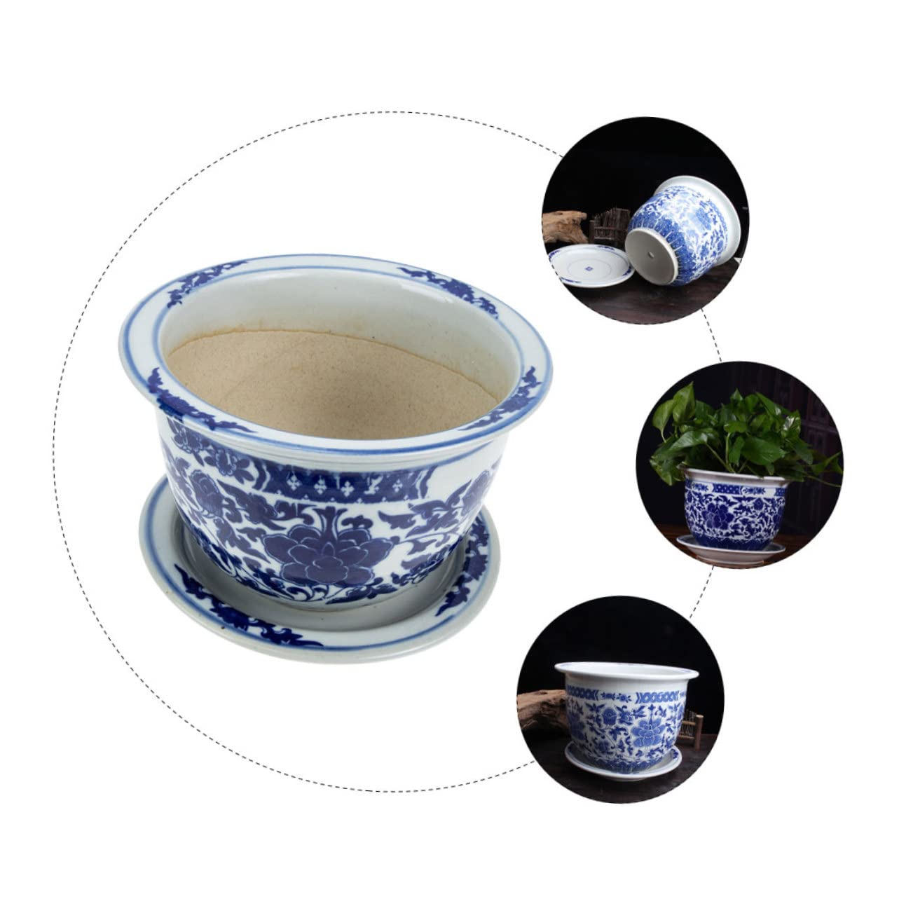 Duża Ceramiczna Doniczka z Niebiesko-białym Wzorem i Tacą Idealna Do Orchidei Roślin Doniczkowych i Dekoracji Wnętrz z Efektywnym Odprowadzaniem Wody