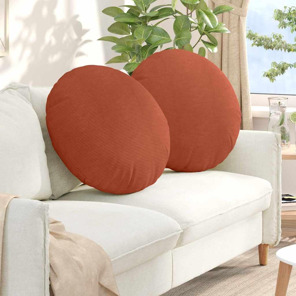 2er Set Sitzkissen Rot-Orange Ø60x21 cm Rundes Bodenkissen | Bequeme Bodenkissen mit weichem Cord-Bezug und Reißverschluss für gemütliche Stunden im Wohnzimmer und Schlafzimmer.