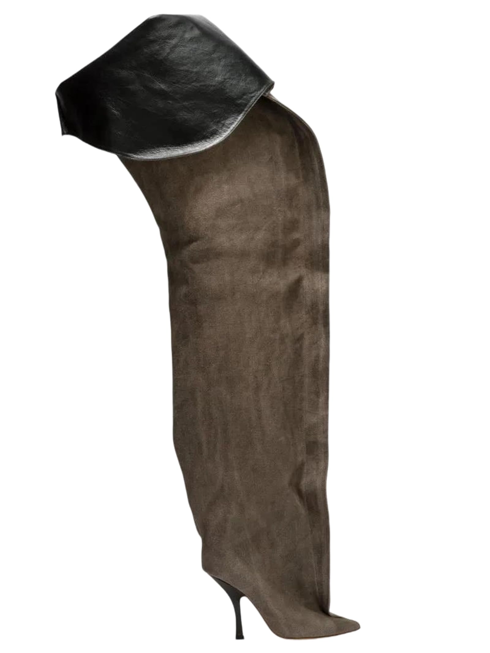 Alloaone Womens Wide Leg Over The Knee Boots Pointed Toe High Stiletto Heel Microfiber Pull On Punk Style