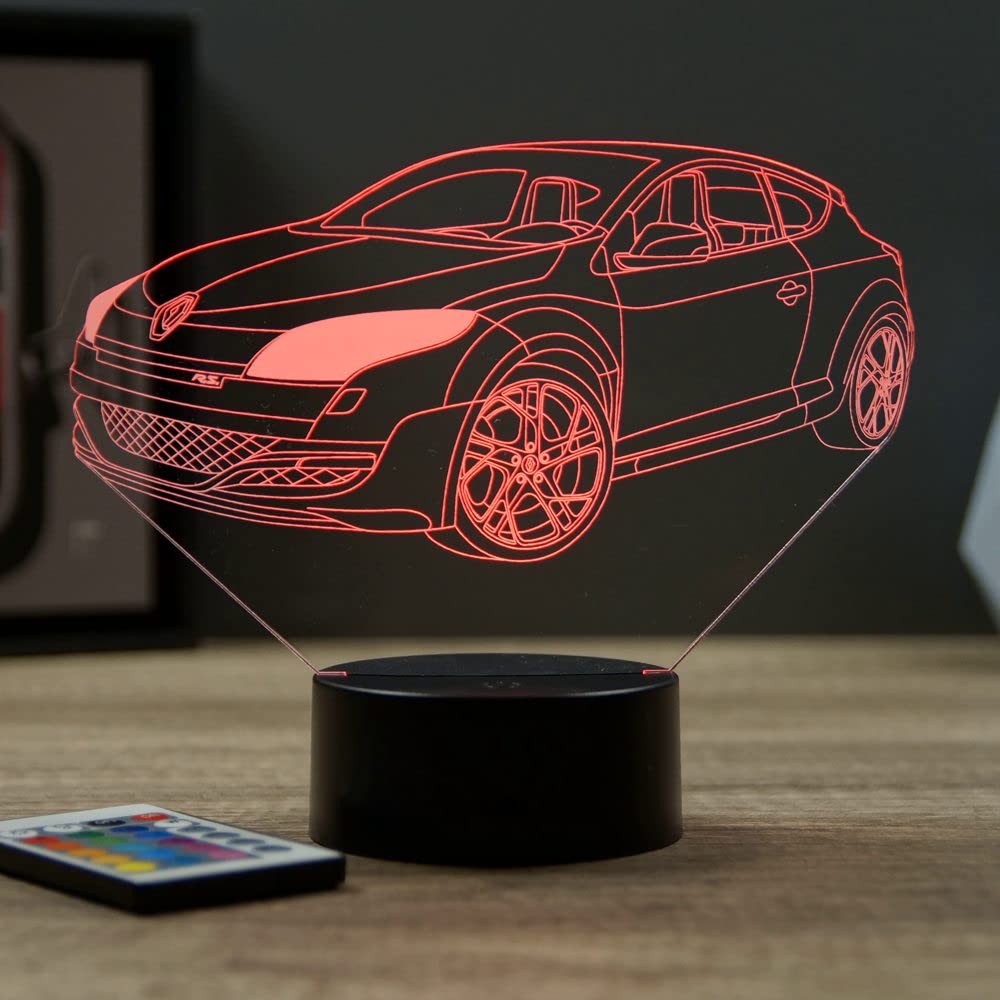 Lampe LED 3D Renault Mégane 3 RS Personnalisée Prénom – Veilleuse 16 Couleurs Télécommande