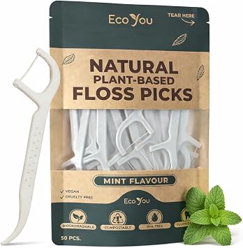 Biodegradable Floss Picks | 50 Count 1 Pack | Mint Flavor, Candelilla Wax | PFAs Free | Sustainable & Reusable | Vegan & Cruelty-Free | Eco Floss Picks