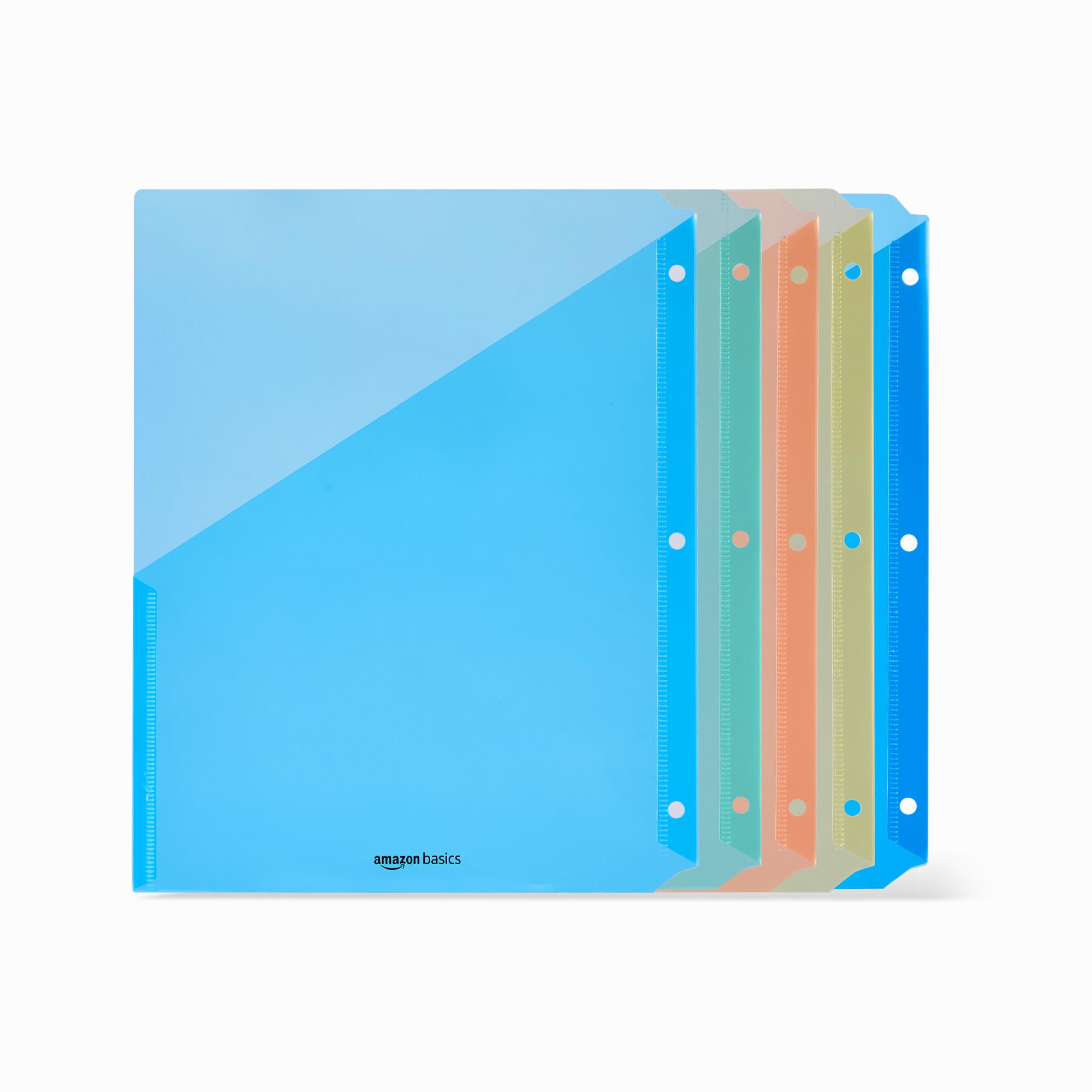 Amazon Basics Binder Organizer Poly Jacket, 3 Hole Punch, Assorted Colors, Pack of 5