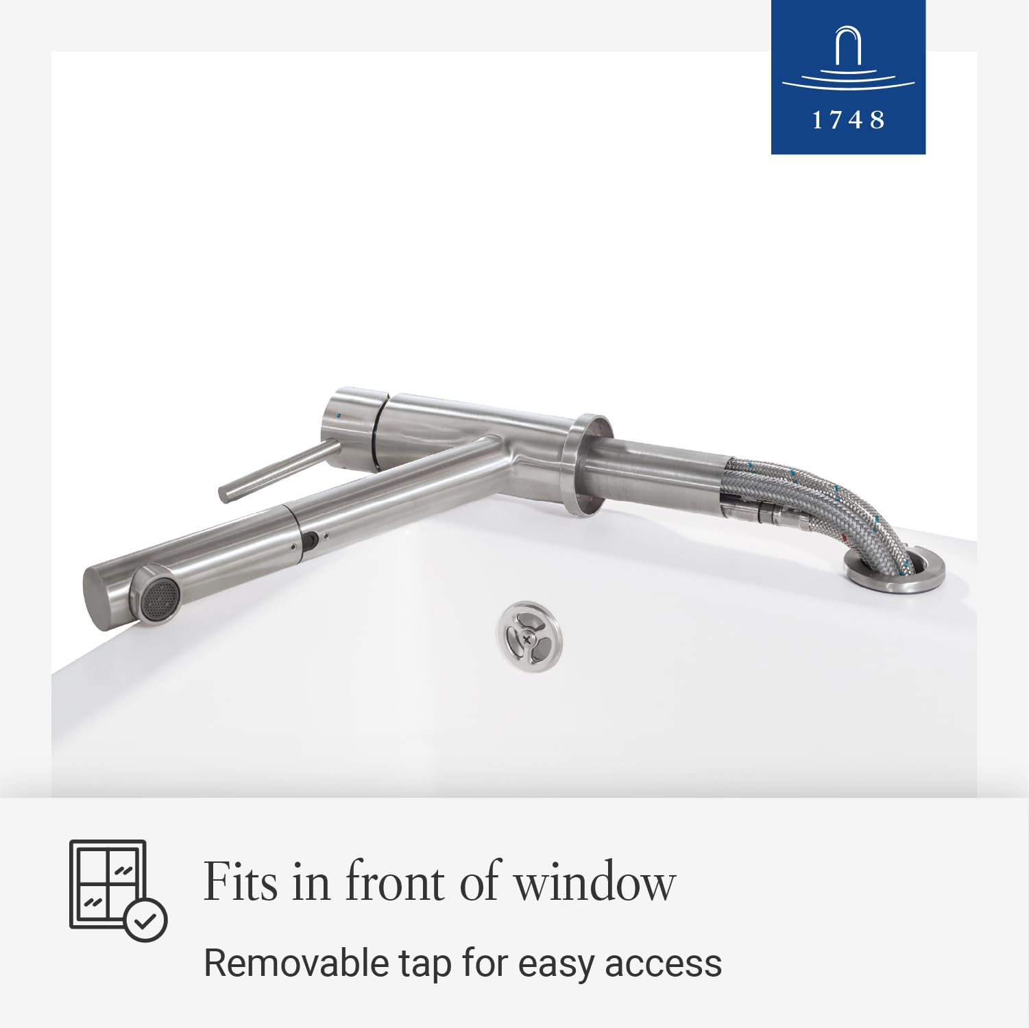 Villeroy & Boch Como Shower Window | Wysokociśnieniowa bateria kuchenna z wyciąganą słuchawką prysznicową i montażem na okno | masywna stal nierdzewna | 925800LC