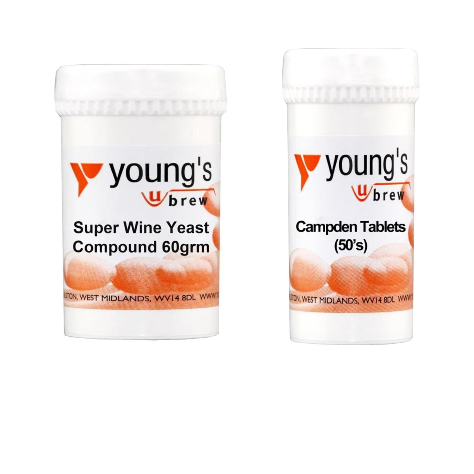 Young's Home Brewers Compuesto de levadura de vino y tabletas Campden 60g 50 tabletas Paquete de 2