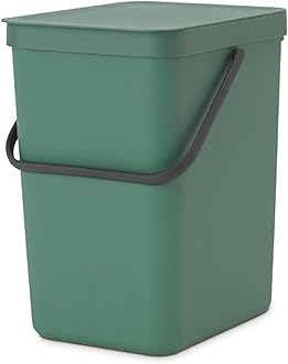 Brabantia Sort & Go Waste Bin 25L (Fir Green), Space-Efficient Plastic Recycle Container with Handle, Removable and Stay-Open Lid, Easy to Clean Kitchen Bin without Nooks and Rims