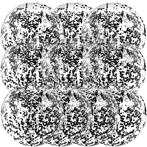 10 Pieces Inflatable Beach Balls Glitter Beach Ball Swimming Pool Balls Floatable Confetti Ball for Summer Beach Pool Party Favor for Kids Adults, 16 Inch (Black)