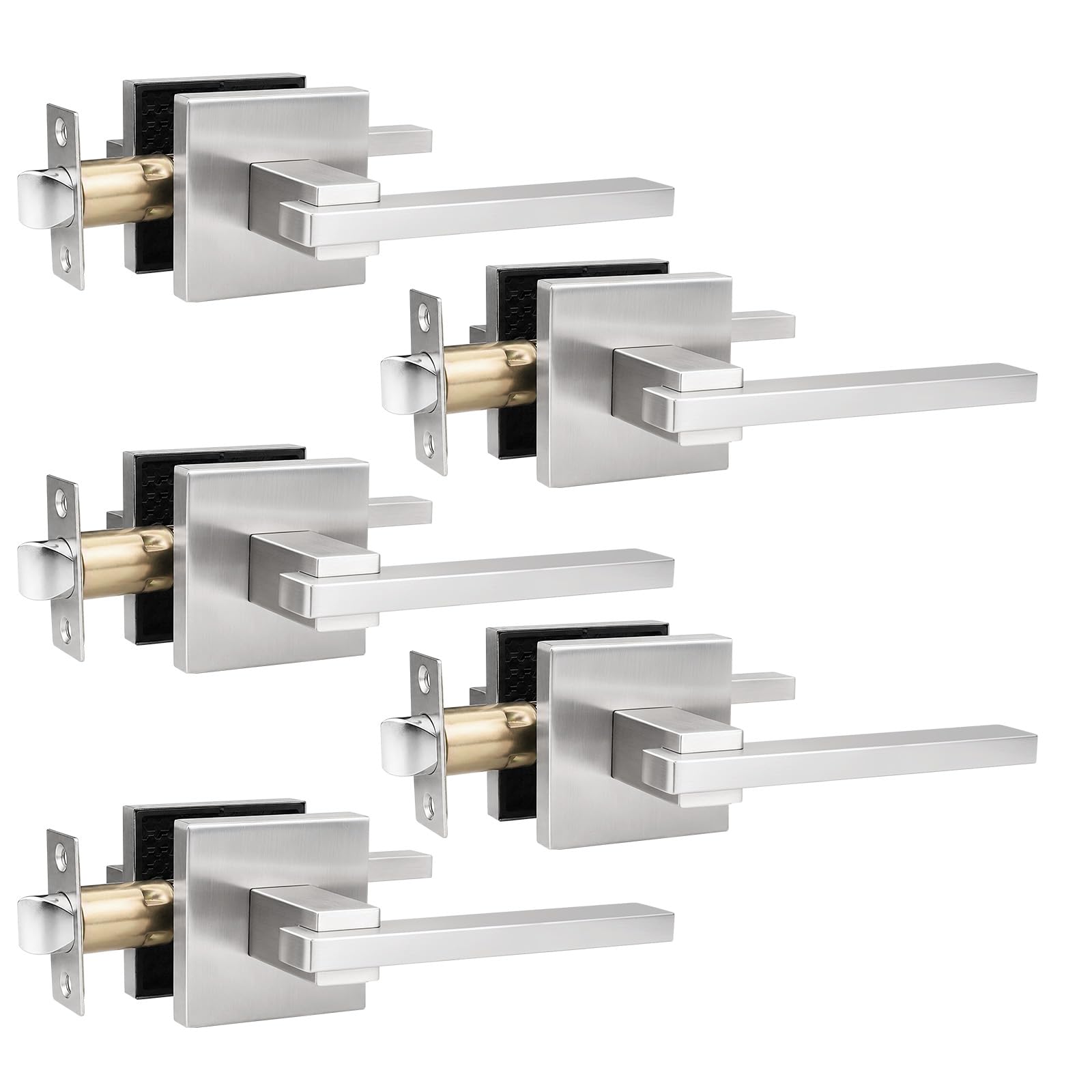 Lot de 5 leviers de porte de passage en nickel carré et réversible Orger