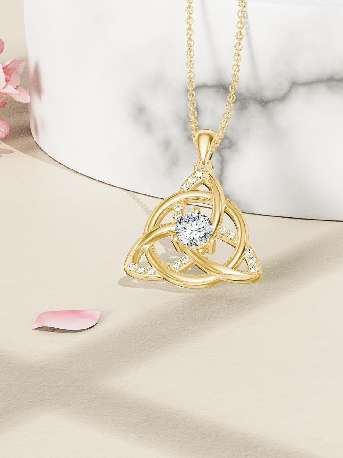 Moissanite Diamond Celtic Knot Necklace for Women Irish Claddagh/Triquetra/Tree of Life/Teardrop Celtic Neckalce 14K Gold Plated Sterling Silver Irish Jewelry Christmas Gifts for Women Wife Her