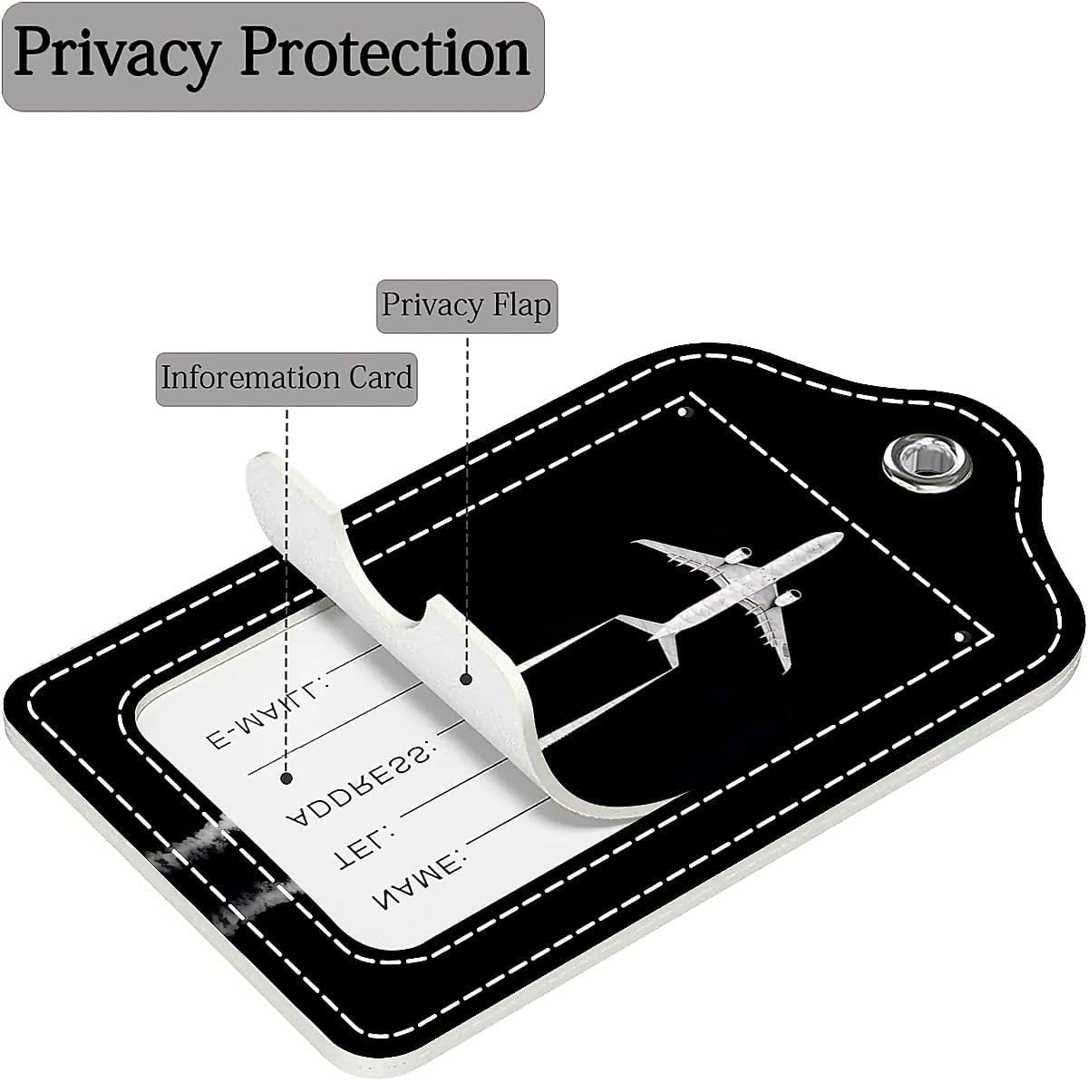 Luggage Tags,Airplane Pilot Plane Aviation Design, Double-Sided Privacy Cover ID Labels with Stainless Steel Loop and Address Card for Travel Bag Suitcase image 2