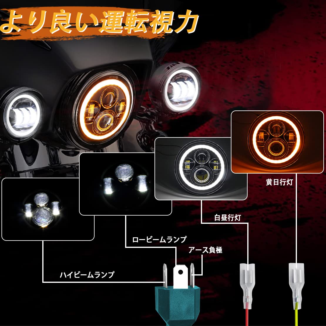 Amazon | SKTYANTS 7インチオートバイLEDヘッドライト 4つのライト