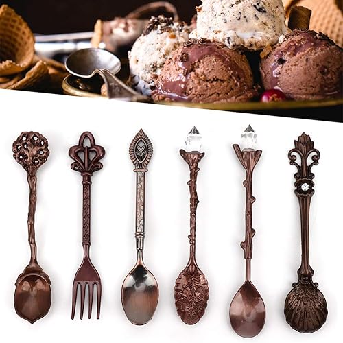 Miniatura 5 de Juego de 6 cucharas y tenedores, juego de 6 cucharas innovadoras de aleación de zinc, juego de tenedores y cucharas de postre para café, cubiertos y