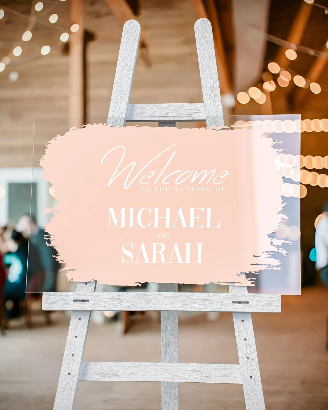 Personalised Wedding Welcome Sign, Clear Acrylic Brushstroke Colour Design, Wedding Welcome Entrance Date Reception (Baby Pink)