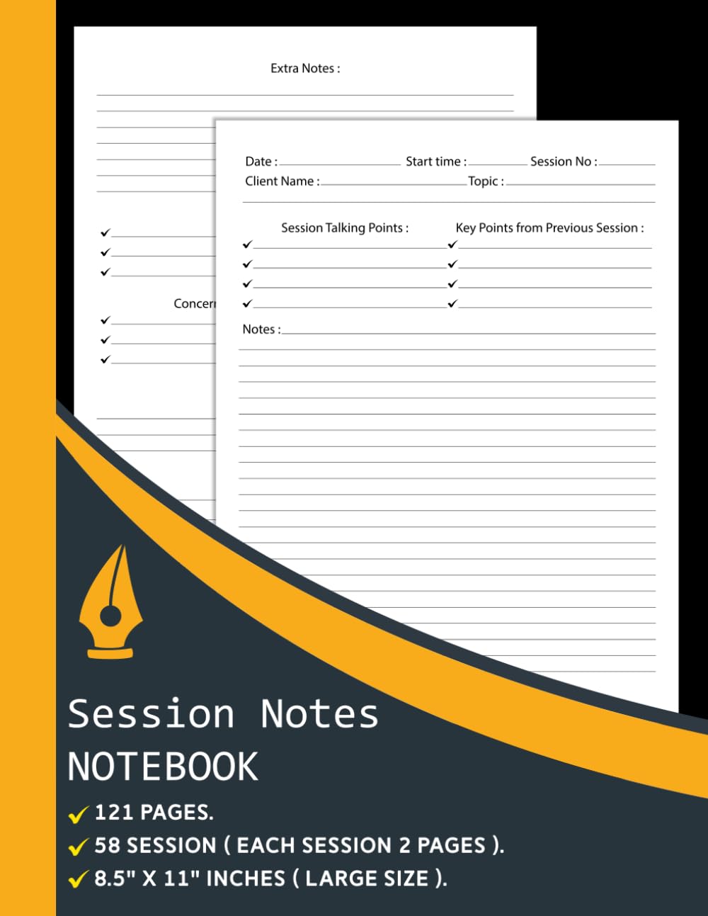 Session notes notebook for Therapist Counselors Coaches and Social worker, Customized Log Book To Record Client Problems, Progress, Plans For Psychotherapists: 8.5" x 11" inches | 121 Pages. Paperback – April 18, 2022