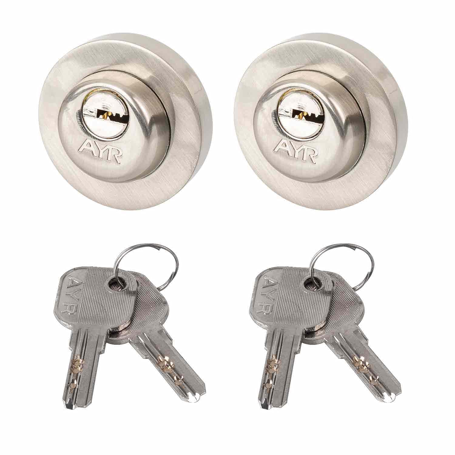 AYR 10353 Picaportes y cerraduras para puertas. Sistema CLOSE sobre manillas con roseta, Níquel satinado, 51mm de diámetro