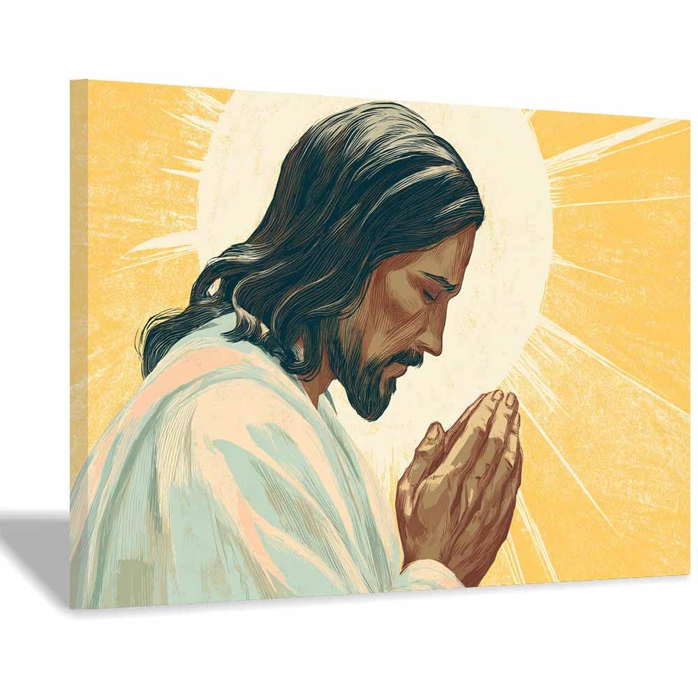 ZAMAEIU Christ Religions Canvas Wall Decor Praying expression Modern Abstract Religious Posters Prints for Living Room Bedroom Church Home Decoration(white)-30x50cm Framed