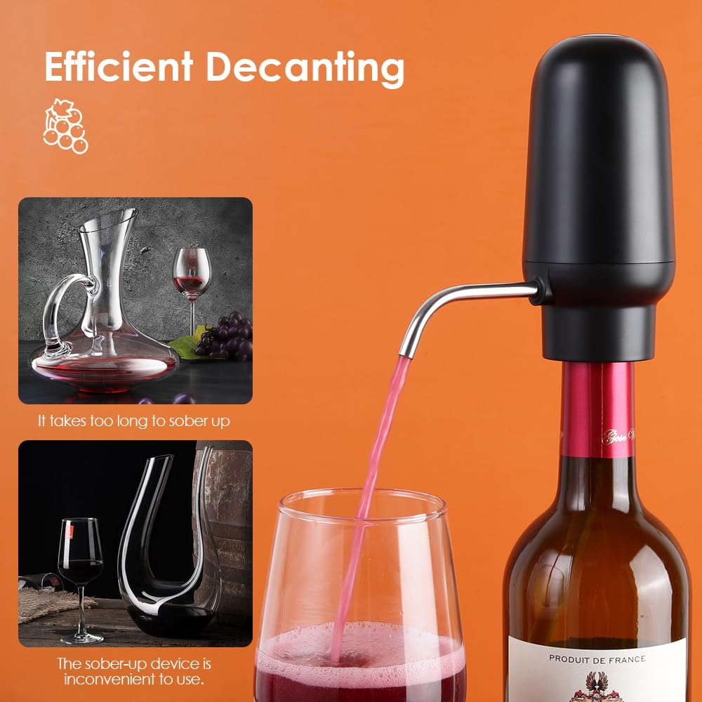 Décanter à Vin Électrique, Aérateur et Verseur de Vin Une touche, Automatique Pompe Aérateur Rechargeable rapide intelligent