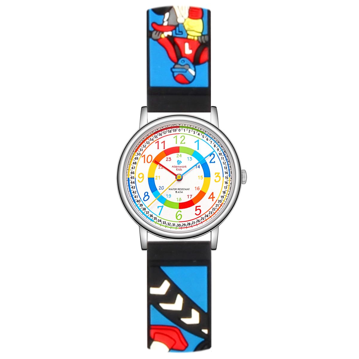 Alienwork Kids Reloj de Aprendizaje Infantil Niño Niña Tiempo de Aprender Silicona Ligera Suave Impermeable