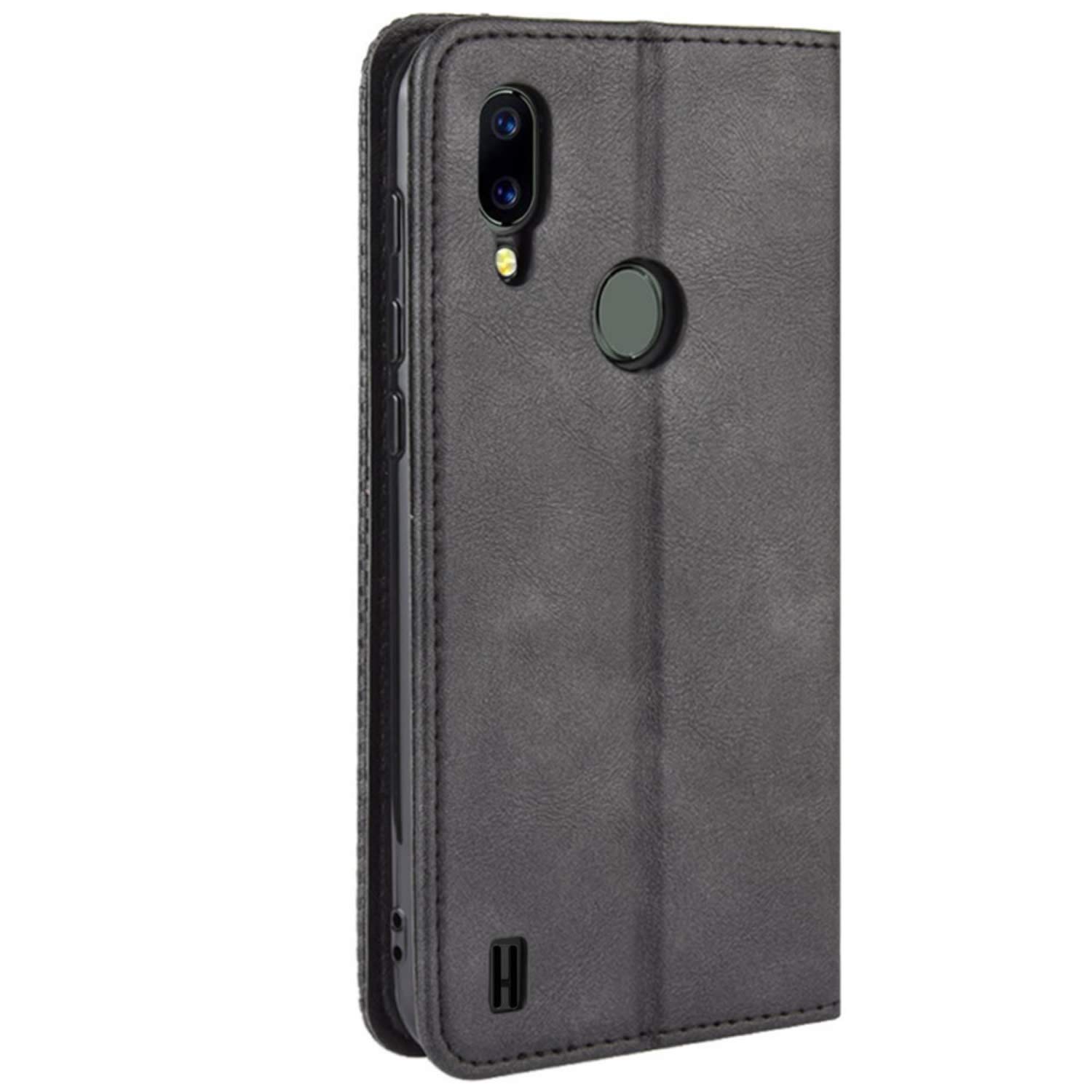 HualuBro Cover per Blackview A60 PRO, Flip Cover a Libro in Retro PU Pelle Magnetica Antiurto Case Portafoglio Custodia per Blackview A60 PRO 2019 Cover (Nero