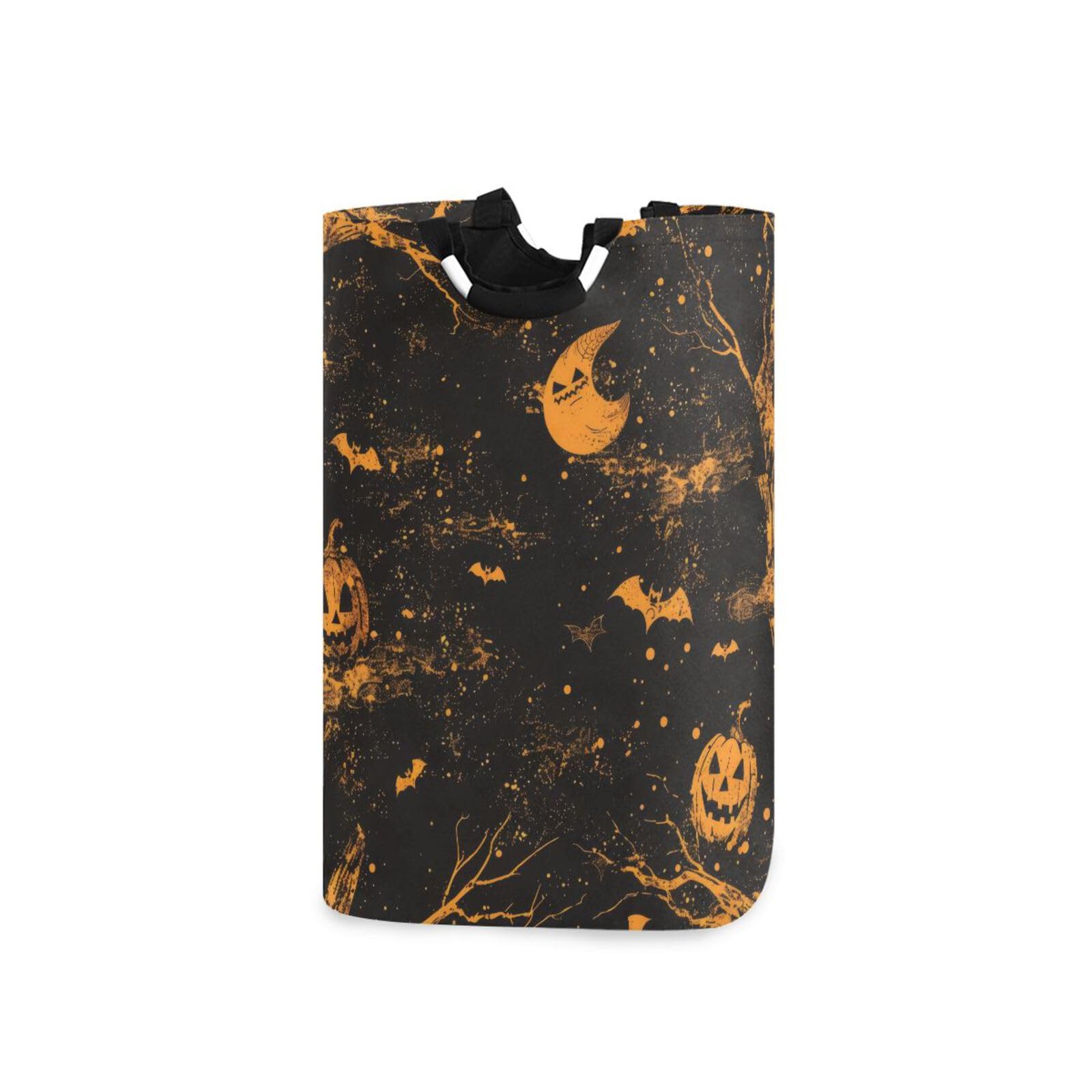 Jihqo Laundry Hamper Basket Halloween Night Pumpkin Collapsible Nursery Storage Bin Waterproof Clothing Baskets for Home Bedroom Bathroom Washing Room