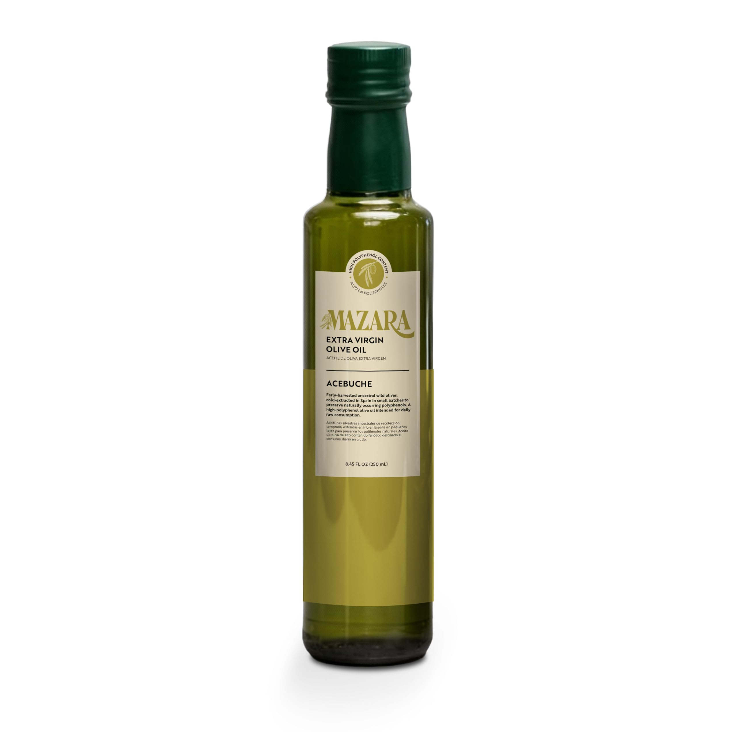 Best Drinking Extra Virgin Olive Oil - 2026 World Best Healthy EVOO - Mazara Acebuche, Polyphenol Rich Spanish Extra Virgin Olive Oil, Imported from Spain, Organic, Wild Olives, Acebuchina Variety, Cold Pressed, High in Polyphenol, 1,350 PPM, 250 ml