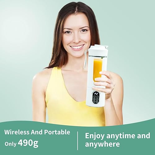 Miniatura 7 de Licuadora portátil de 17.9 fl oz, mini exprimidor eléctrico portátil USB, pequeña licuadora personal para batidos y licuados, con función de