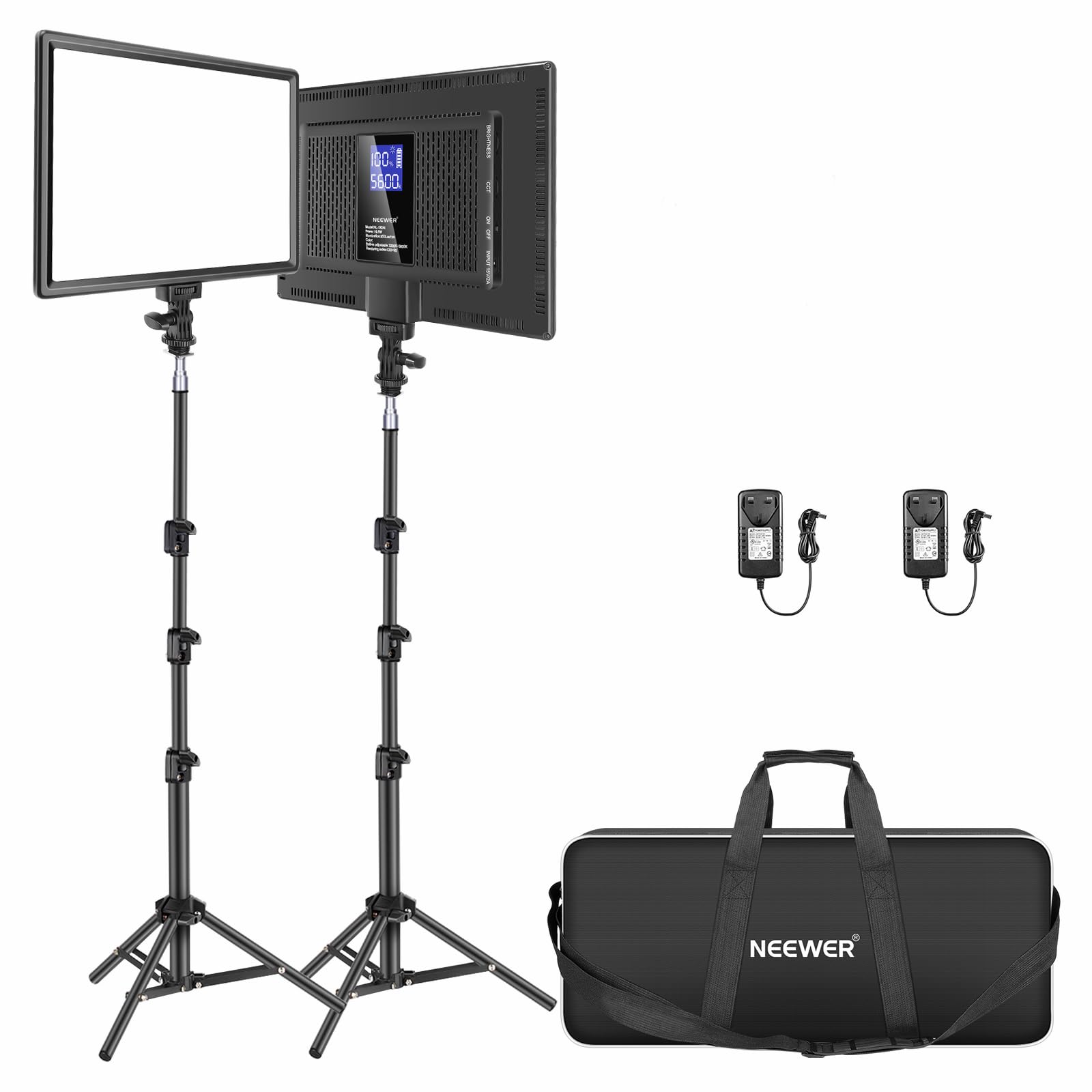 Neewer 13" Led Video Light Panel Kit, 2 Pack Dimmable Bi Color Soft Key Lighting with Tripod Stand, 8000mAh Battery, 3200~5600K CRI97+ 2400Lux for Game/Streaming/YouTube Recording/Studio Photography