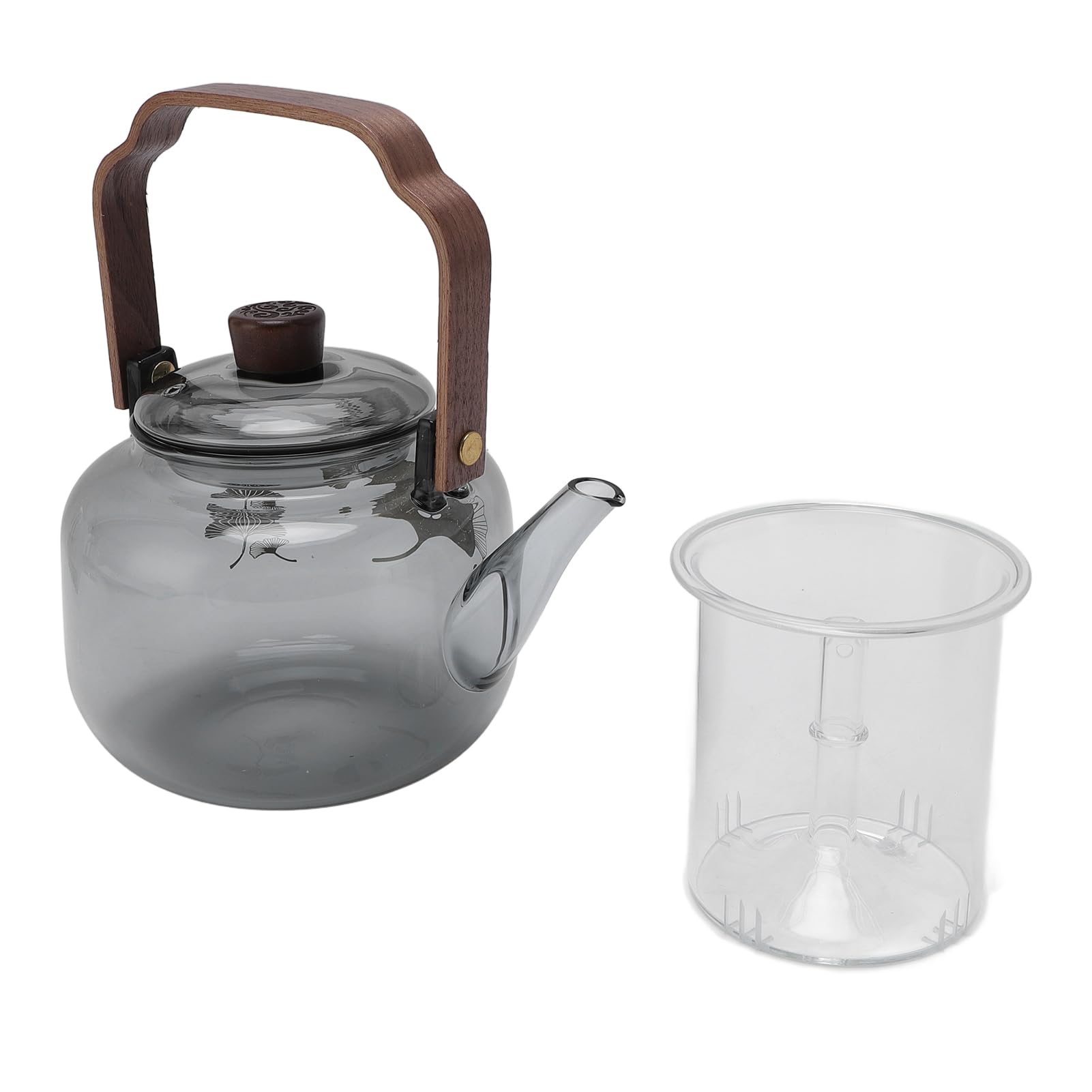 Szklany Czajniczka z Wyjmowanymi Infuzorami 900 Ml Wysoka Borokrzewnik Kuchenna Bezpieczna Herbata Kettle Drewniana Rączka przezroczystą pokrywkę, na luźną herbatę, Kemping Produku