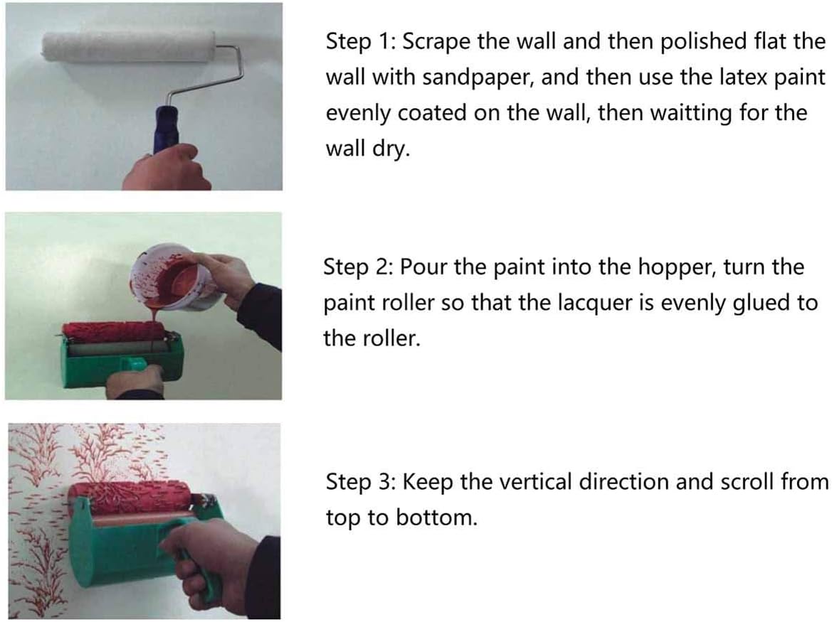 BUUEERR 5" Pattern Paint Roller Brush Sleeve Texture Stencil Wall Decor DIY Tools Decorative Texture Roller (5C96325)